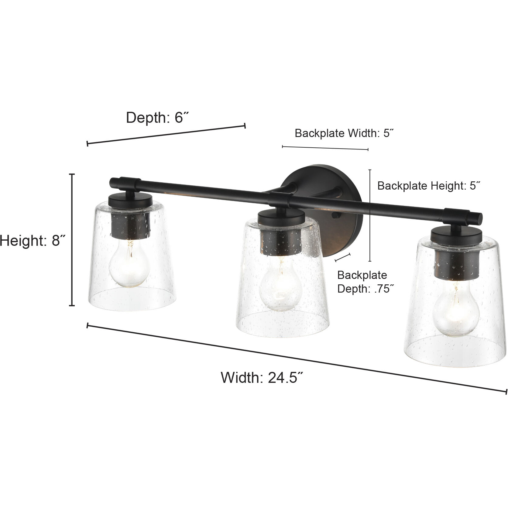 None 3 Light 24.5 inch Matte Black Bathroom Vanity Light Wall Light